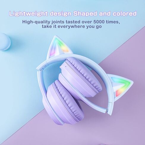Bluetooth RGB Cat Ear Headphones, Foldable/Built-in Mic, A Pink | Wireless/wired, clear Hi-Fi sound, breathing lights, for kids/adults/girls/school/gaming, works with phone/laptop/PC/tablet in Saudi Arabia