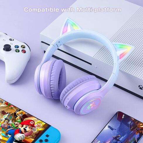 Bluetooth RGB Cat Ear Headphones, Foldable/Built-in Mic, A Pink | Wireless/wired, clear Hi-Fi sound, breathing lights, for kids/adults/girls/school/gaming, works with phone/laptop/PC/tablet in Saudi Arabia