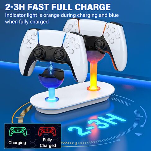 محطة شاحن وحدة التحكم لجهاز PS5، شاحن وحدة تحكم مزدوج سريع لجهاز PS5 مع مؤشر LED، قاعدة شحن لجهاز PS5 مع سلك شحن سريع، حامل محطة شحن لجهاز تحكم Playstation 5 Dualsense in Kuwait