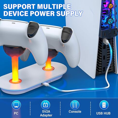 محطة شاحن وحدة التحكم لجهاز PS5، شاحن وحدة تحكم مزدوج سريع لجهاز PS5 مع مؤشر LED، قاعدة شحن لجهاز PS5 مع سلك شحن سريع، حامل محطة شحن لجهاز تحكم Playstation 5 Dualsense in Kuwait