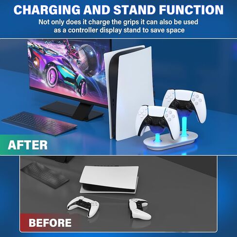محطة شاحن وحدة التحكم لجهاز PS5، شاحن وحدة تحكم مزدوج سريع لجهاز PS5 مع مؤشر LED، قاعدة شحن لجهاز PS5 مع سلك شحن سريع، حامل محطة شحن لجهاز تحكم Playstation 5 Dualsense in Kuwait