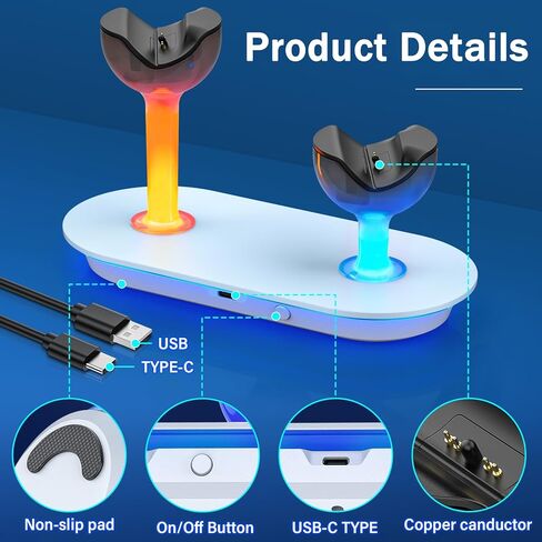 محطة شاحن وحدة التحكم لجهاز PS5، شاحن وحدة تحكم مزدوج سريع لجهاز PS5 مع مؤشر LED، قاعدة شحن لجهاز PS5 مع سلك شحن سريع، حامل محطة شحن لجهاز تحكم Playstation 5 Dualsense in Kuwait