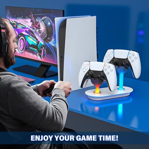 محطة شاحن وحدة التحكم لجهاز PS5، شاحن وحدة تحكم مزدوج سريع لجهاز PS5 مع مؤشر LED، قاعدة شحن لجهاز PS5 مع سلك شحن سريع، حامل محطة شحن لجهاز تحكم Playstation 5 Dualsense in Kuwait