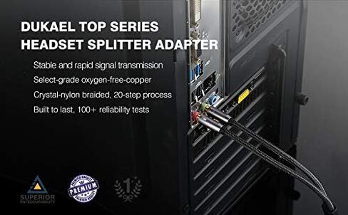 Gold-Plated & Strong Braided Y Splitter Audio Cable - Separate Microphone & Headphone Port Gaming Headset Earphone Adapter - TopSeries (12inch / 30cm) | 24K Gold-Plated, Double Shielding, Connect a TRRS Headset or Mic to Computers with 2 separate micropho in Saudi Arabia