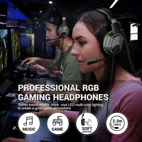 EKSA E1000 USB PC Gaming Headset with Mic, 7.1 Surround Sound | Computer Headphones with Microphone Noise Cancelling, RGB Light, Wired Headphones for PS4, PS5 Console, Laptop, Call Center in Saudi Arabia