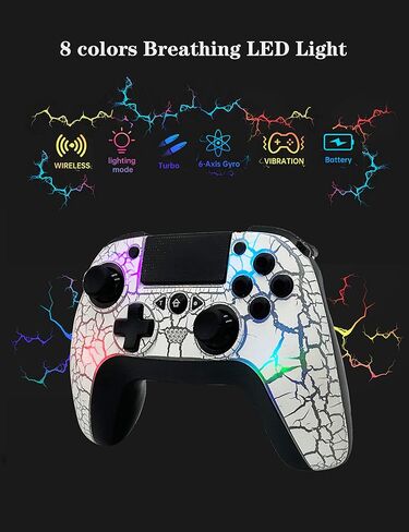 وحدة تحكم لاسلكية TEDBOX لجهاز PS4، لوحة ألعاب لاسلكية عن بعد بتصميم متشقق فريد / 8 ألوان LED قابلة للتعديل / أزرار خلفية قابلة للبرمجة / Super Turbo / اهتزاز مزدوج، متوافقة على نطاق واسع مع PS4 / PC / iOS in Kuwait