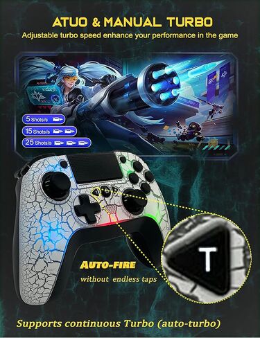 وحدة تحكم لاسلكية TEDBOX لجهاز PS4، لوحة ألعاب لاسلكية عن بعد بتصميم متشقق فريد / 8 ألوان LED قابلة للتعديل / أزرار خلفية قابلة للبرمجة / Super Turbo / اهتزاز مزدوج، متوافقة على نطاق واسع مع PS4 / PC / iOS in Kuwait