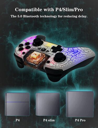 وحدة تحكم لاسلكية TEDBOX لجهاز PS4، لوحة ألعاب لاسلكية عن بعد بتصميم متشقق فريد / 8 ألوان LED قابلة للتعديل / أزرار خلفية قابلة للبرمجة / Super Turbo / اهتزاز مزدوج، متوافقة على نطاق واسع مع PS4 / PC / iOS in Kuwait