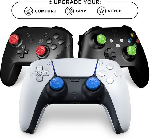 مقابض الإبهام المضادة للانزلاق من كونترول فريك | الإصدار العالمي لأجهزة Nintendo Switch Pro وPlaystation 4 (PS4) وPlaystation 5 (PS5) وXbox One وXbox Series X | 8 عبوات | أزرق/أخضر/أحمر/أسود in Kuwait