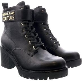 Versace Jeans Couture Black Block Heel Lace Up Combat Boots- for Womens in Saudi Arabia