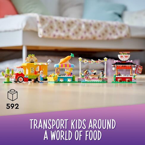 LEGO Friends Street Food Market 41701; New Food-Play Building Kit Promotes Imaginative Play; includes Emma and Kitten Toy; Birthday Gift for Kids Aged 6+ (592 Pieces) in Saudi Arabia