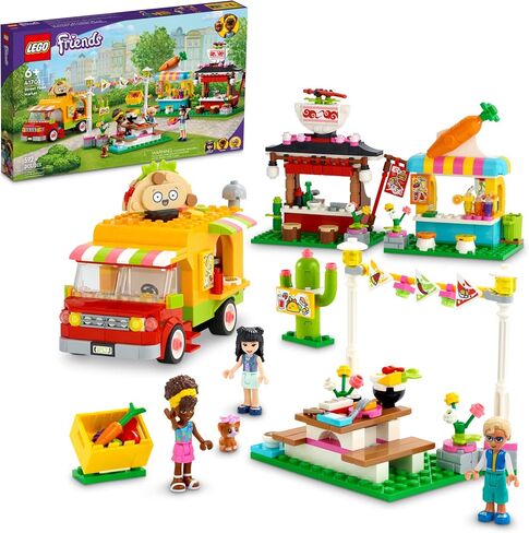 LEGO Friends Street Food Market 41701; New Food-Play Building Kit Promotes Imaginative Play; includes Emma and Kitten Toy; Birthday Gift for Kids Aged 6+ (592 Pieces) in Saudi Arabia
