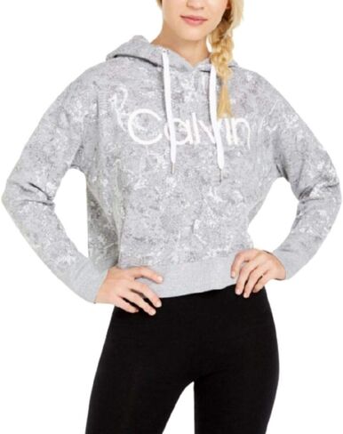 سترة بقلنسوة طويلة الأكمام مطبوعة رمادية اللون من Calvin Klein Performance مقاس الولايات المتحدة: M، PF0T1959, رمادي, M in Saudi Arabia