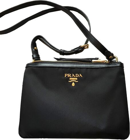 Prada Bandoliera Tessuto Nylon Soft Calf Trim Black Crossbody Bag 1BH046 in Saudi Arabia