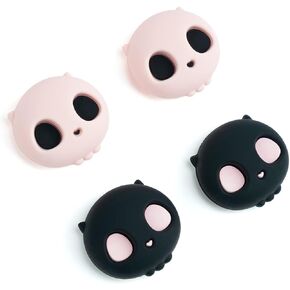 GeekShare Cute Silicone Joycon Thumb Grip Caps, Halloween Joystick Cover Compatible with Nintendo Switch/OLED/Switch Lite,4PCS - Pink Skull (Glitter Pink & Black)