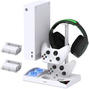YUANHOT Vertical Cooling Stand Charging Station for Xbox Series S Console | Dual Fan Cooling System for Xbox Series S Accessories with 2Pack 1400mAh Rechargeable Battery for Controller, Headset Holder in Saudi Arabia