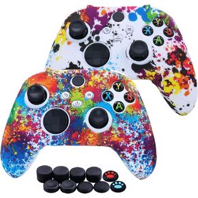 [2 Pack] Jusy Compatible with Xbox Series X/S Controller Soft Silicone Cover Skin, Sweat-Proof Dust-Proof Anti-Slip Case Cover Protective Accessories Set, with 10 Thumb Grips (Graffiti) in Saudi Arabia