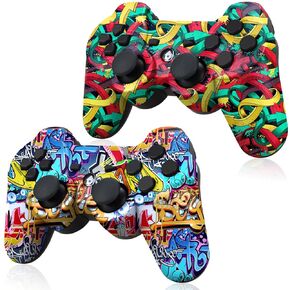 وحدة تحكم Yinjie PS3، وحدة تحكم PS3 لاسلكية، 2 حزمة، بطارية مدمجة بسعة كبيرة 800 مللي أمبير في الساعة، مع كابلين USB، بديل مثالي لوحدة تحكم Sony Playstation 3، نمط جرافيتي