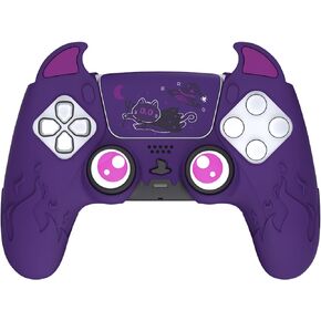 PlayVital Halloween Cute Demon Controller Silicone Case for ps5, Kawaii Controller Cover Gamepad Skin Protector for ps5 with Touch Pad Sticker & Thumb Grip Caps - Purple in Saudi Arabia