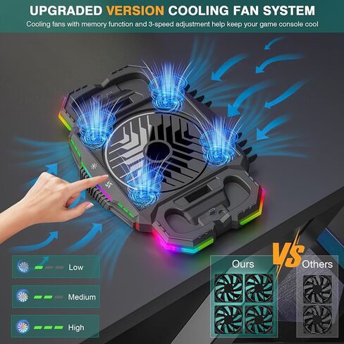 Wiilkac Vertical Cooling Fan Stand and Dual Controller Charging Station for Xbox Series X with RGB Color Lights/USB Ports, 3-Level Fan Cooling System with 2 x 1400 mAh Rechargeable Battery in Kuwait