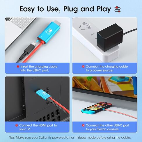 JINGDU USB C to HDMI Cable Compatible with Nintendo Switch 2017/OLED, USB-C HDMI Cable Replaces the Original Switch Dock for TV Screen Mirroring, 4K30Hz, Blue in Kuwait