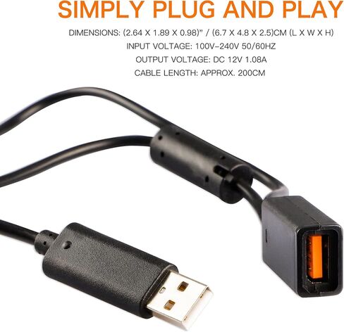 محول كينكت لجهاز اكس بوكس 360، محول طاقة USB الى تيار متردد متوافق مع نظام استشعار ميركوسوفت اكس بوكس 360 كينكت مع سلك كيبل شحن in Saudi Arabia