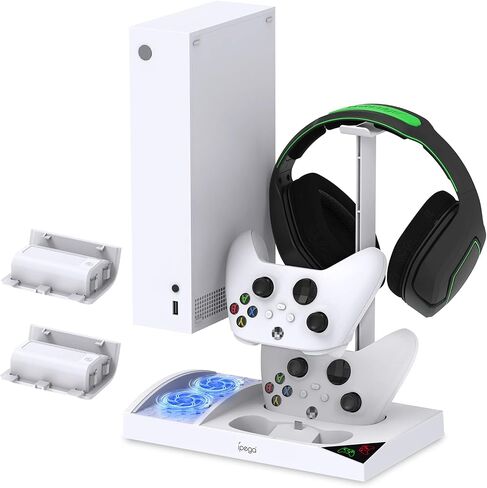YUANHOT Vertical Cooling Stand Charging Station for Xbox Series S Console | Dual Fan Cooling System for Xbox Series S Accessories with 2Pack 1400mAh Rechargeable Battery for Controller, Headset Holder in Saudi Arabia