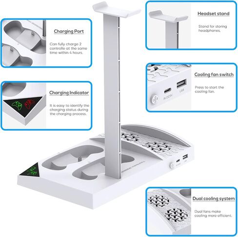 YUANHOT Vertical Cooling Stand Charging Station for Xbox Series S Console | Dual Fan Cooling System for Xbox Series S Accessories with 2Pack 1400mAh Rechargeable Battery for Controller, Headset Holder in Saudi Arabia