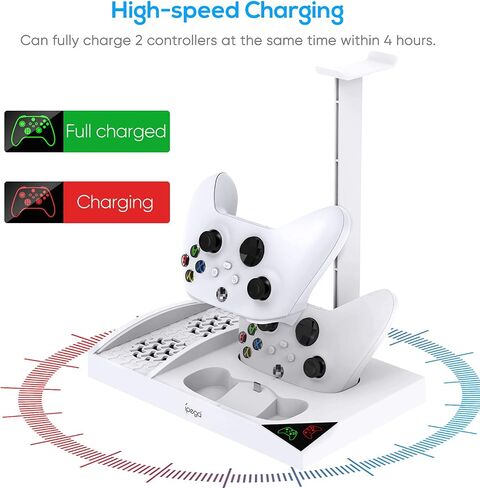 YUANHOT Vertical Cooling Stand Charging Station for Xbox Series S Console | Dual Fan Cooling System for Xbox Series S Accessories with 2Pack 1400mAh Rechargeable Battery for Controller, Headset Holder in Saudi Arabia