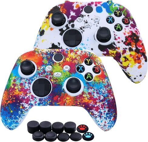 [2 Pack] Jusy Compatible with Xbox Series X/S Controller Soft Silicone Cover Skin, Sweat-Proof Dust-Proof Anti-Slip Case Cover Protective Accessories Set, with 10 Thumb Grips (Graffiti) in Kuwait