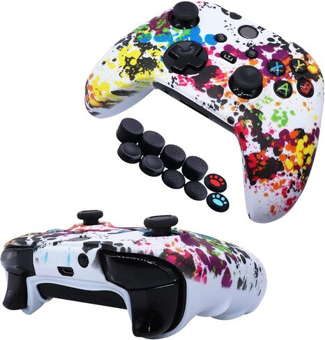[2 Pack] Jusy Compatible with Xbox Series X/S Controller Soft Silicone Cover Skin, Sweat-Proof Dust-Proof Anti-Slip Case Cover Protective Accessories Set, with 10 Thumb Grips (Graffiti) in Kuwait