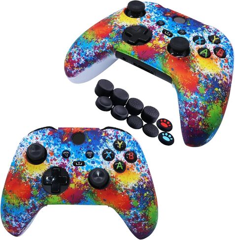 [2 Pack] Jusy Compatible with Xbox Series X/S Controller Soft Silicone Cover Skin, Sweat-Proof Dust-Proof Anti-Slip Case Cover Protective Accessories Set, with 10 Thumb Grips (Graffiti) in Kuwait