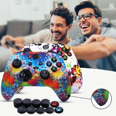 [2 Pack] Jusy Compatible with Xbox Series X/S Controller Soft Silicone Cover Skin, Sweat-Proof Dust-Proof Anti-Slip Case Cover Protective Accessories Set, with 10 Thumb Grips (Graffiti) in Kuwait