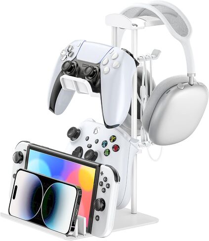 KDD Headphone Stand, Controller Holder & Headset Holder for Desk, Earphone Stand with Aluminum Supporting Bar, Universal Storage Organizer Headphones/Controller/Switch/Mobile Phone in Kuwait