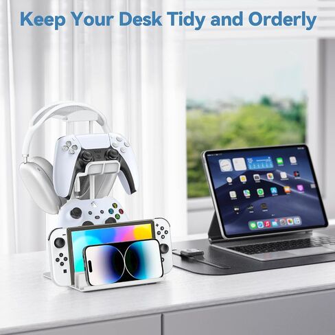 KDD Headphone Stand, Controller Holder & Headset Holder for Desk, Earphone Stand with Aluminum Supporting Bar, Universal Storage Organizer Headphones/Controller/Switch/Mobile Phone in Kuwait