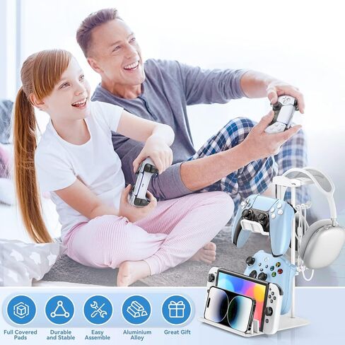 KDD Headphone Stand, Controller Holder & Headset Holder for Desk, Earphone Stand with Aluminum Supporting Bar, Universal Storage Organizer Headphones/Controller/Switch/Mobile Phone in Kuwait