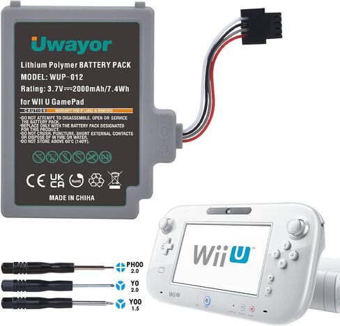 بطارية Uwayor Wii U Gamepad، بطارية قابلة للشحن 2000 مللي أمبير في الساعة لبطارية Nintendo Wii U Gamepad WUP-012 مع مفك براغي in Kuwait