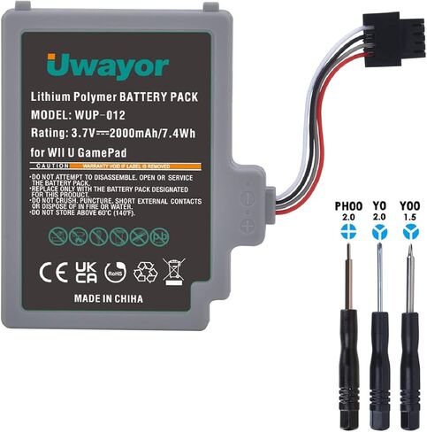 بطارية Uwayor Wii U Gamepad، بطارية قابلة للشحن 2000 مللي أمبير في الساعة لبطارية Nintendo Wii U Gamepad WUP-012 مع مفك براغي in Kuwait