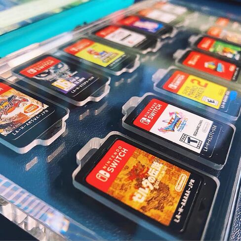 X-Richmen 14 in 1 Game Card Case for Nintendo Switch Acrylic Storage Box Transparent Display Cabinet of Switch Game Card Cartridge, Gift Box of Mario Mushroom Red and Blue Thumb Grip 2PCS in Saudi Arabia