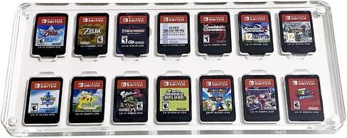 X-Richmen 14 in 1 Game Card Case for Nintendo Switch Acrylic Storage Box Transparent Display Cabinet of Switch Game Card Cartridge, Gift Box of Mario Mushroom Red and Blue Thumb Grip 2PCS in Saudi Arabia