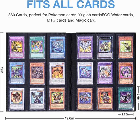 Card Binder 9-Pocket,360 Pockets Game Cards with 20 Sleeves,Trading Card Collection Zipper Binder Holder for Kids Gifts (Black 360Pockets) in Saudi Arabia