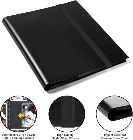 Card Binder 9-Pocket,360 Pockets Game Cards with 20 Sleeves,Trading Card Collection Zipper Binder Holder for Kids Gifts (Black 360Pockets) in Saudi Arabia