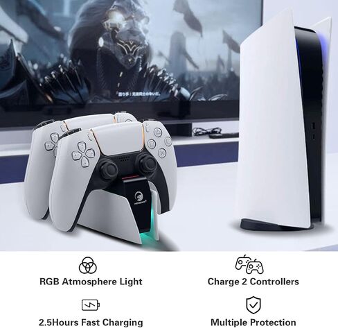 Mcbazel Dual Charger for PS5, Controller Charger Fast Charging Station Dock USB Type C Charging Adapter with LED Indicator for PlayStation 5 DualSense Controller - Black in Saudi Arabia