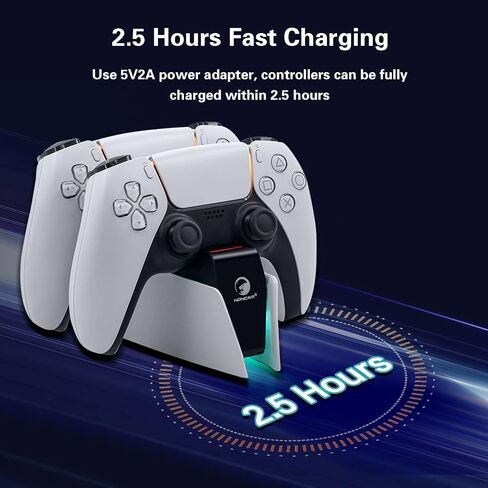 Mcbazel Dual Charger for PS5, Controller Charger Fast Charging Station Dock USB Type C Charging Adapter with LED Indicator for PlayStation 5 DualSense Controller - Black in Saudi Arabia