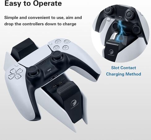 Mcbazel Dual Charger for PS5, Controller Charger Fast Charging Station Dock USB Type C Charging Adapter with LED Indicator for PlayStation 5 DualSense Controller - Black in Saudi Arabia