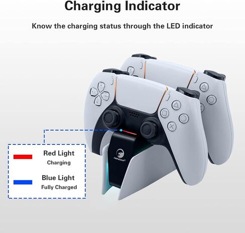 Mcbazel Dual Charger for PS5, Controller Charger Fast Charging Station Dock USB Type C Charging Adapter with LED Indicator for PlayStation 5 DualSense Controller - Black in Saudi Arabia