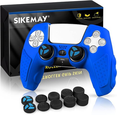 حافظة جلدية لغطاء وحدة التحكم PS5 من SIKEMAY، يمكن تطبيقها مباشرة على شاحن PS5، حماية من السيليكون المضاد للانزلاق والعرق لجهاز تحكم Playstation 5 Dualsense مع أغطية مقابض الإبهام × 10 (أسود-أصفر) in Kuwait