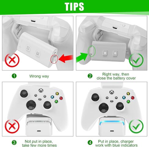 KEKUCULL Dual Dock Charging Station Compatible with Xbox Series X/S, Xbox One/One X/One S Controllers, Efficient Xbox Controller Charger with 2 * 1100mah Rechargeable Controller Battery Packs(Black) in Kuwait