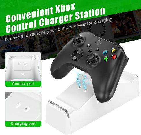 KEKUCULL Dual Dock Charging Station Compatible with Xbox Series X/S, Xbox One/One X/One S Controllers, Efficient Xbox Controller Charger with 2 * 1100mah Rechargeable Controller Battery Packs(Black) in Kuwait