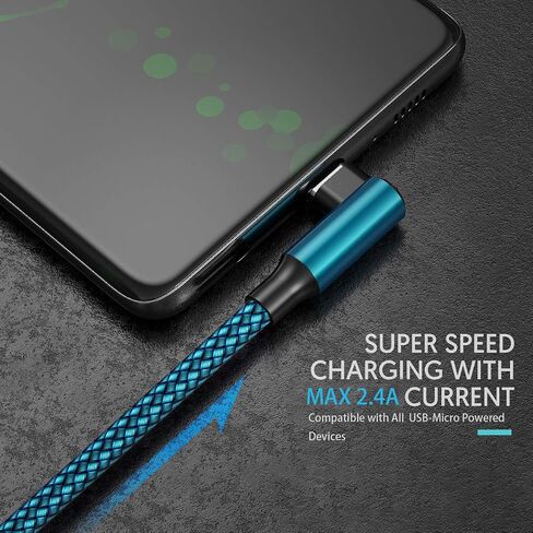 Micro USB 90 Degree Cable [2 Pack 10FT] for Fire 7 HD8, Samsung Tablets, Galaxy S7 S6 Edge J8 J7, Xbox One, PS4 Controllers, Camera and More – Right Angled Micro USB Charging Cable in Kuwait